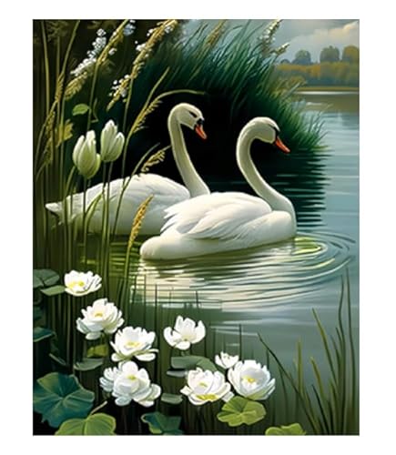 XFENDOUDOU Kreuzstich Stickpackungen Lotus-Schwan Vorlagen Stickerei Set Vorgedruckt oder Zählmuster (Vorgedruckt) 40x50cm von XFENDOUDOU