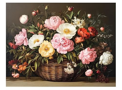 XFENDOUDOU Kreuzstich Stickpackungen Pfingstrosenkorb 11CT Cross Stitch Stamped Kit DIY Anfänger Erwachsene Embroidery Kunst Handwerk Handarbeit Kits（40 * 50cm） von XFENDOUDOU