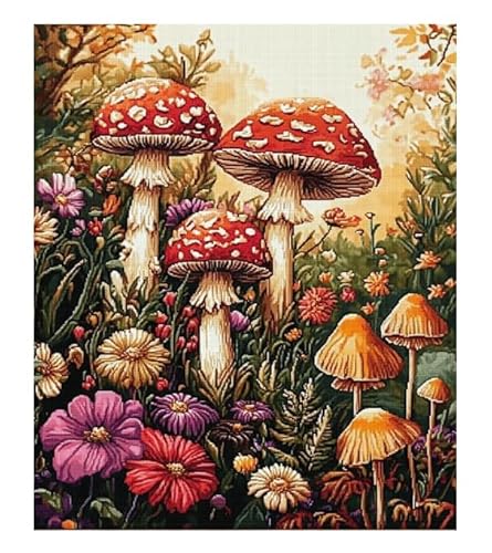 XFENDOUDOU Kreuzstich Stickpackungen Pilzblume 11CT Erwachsene Sticken Set,DIY Stickbilder Vorgedruckt Kreuzstich für Anfänger Home Decor （40x50cm ） von XFENDOUDOU