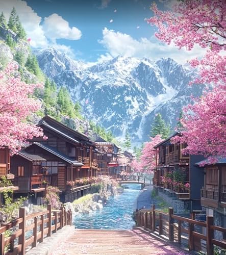 XFENDOUDOU Kreuzstich Stickpackungen Sakura-Brücke 11CT Cross Stitch Stamped Kit DIY Anfänger Erwachsene Embroidery Kunst Handwerk Handarbeit Kits（40 * 50cm） von XFENDOUDOU