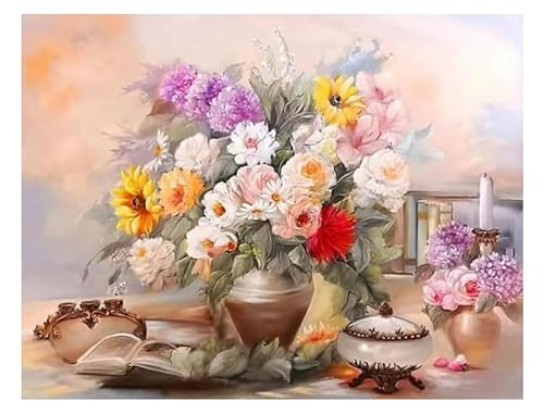 XFENDOUDOU Kreuzstich Stickpackungen Schöne Blumenillustration Vorlagen Stickerei Set Vorgedruckt oder Zählmuster (Vorgedruckt) 40x50cm von XFENDOUDOU