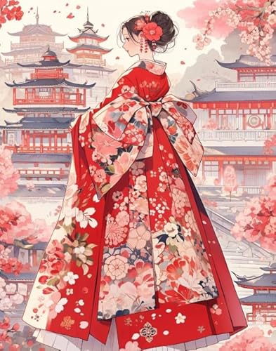 XFENDOUDOU Kreuzstich Stickpackungen Schönes Kimono-Mädchen 11CT Cross Stitch Stamped Kit DIY Anfänger Erwachsene Embroidery Kunst Handwerk Handarbeit Kits（40 * 50cm） von XFENDOUDOU