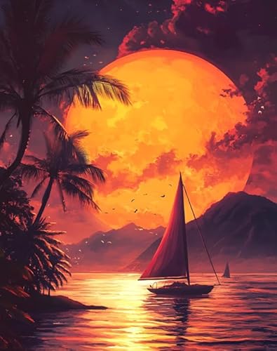 XFENDOUDOU Kreuzstich Stickpackungen Sonnenuntergang Meer 11CT Cross Stitch Stamped Kit DIY Anfänger Erwachsene Embroidery Kunst Handwerk Handarbeit Kits（40 * 50cm） von XFENDOUDOU