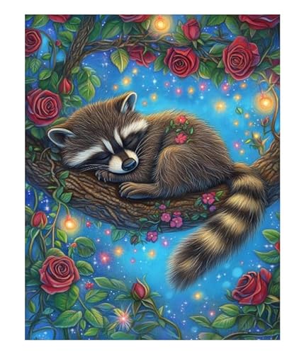 XFENDOUDOU Kreuzstich Stickpackungen Waschbär im Baum 11CT Erwachsene Sticken Set,DIY Stickbilder Vorgedruckt Kreuzstich für Anfänger Home Decor （40x50cm ） von XFENDOUDOU