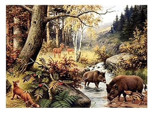 XFENDOUDOU Kreuzstich Stickpackungen Wildschweine und Hirsche im Wald 11CT Cross Stitch Stamped Kit DIY Anfänger Erwachsene Embroidery Kunst Handwerk Handarbeit Kits（40 * 50cm） von XFENDOUDOU