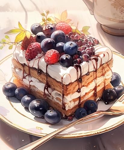 XFENDOUDOU Kreuzstich stickpackungen zählmuster Leckerer Kuchen Stickbilder Vorgedruckt Kreuzstich für Wandkunst-Heimdekoration16x20inch von XFENDOUDOU