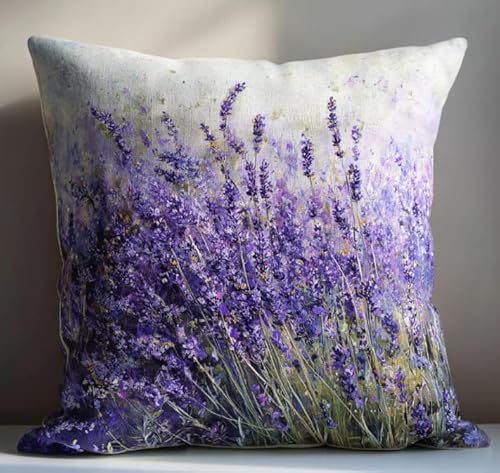 XFENDOUDOU Kreuzstichkissen Schöne Blumen Kreuzstickpackung vorgedruckt Sticksets Für Erwachsene,Anfänger,45x45cm Stickkissen-Set Bastelset Haus Dekoration von XFENDOUDOU
