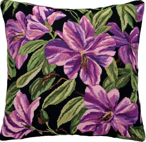 XFENDOUDOU Kreuzstichkissen rosa Blumen Kreuzstickpackung vorgedruckt Sticksets Für Erwachsene,Anfänger,45x45cm Stickkissen-Set Bastelset Haus Dekoration von XFENDOUDOU