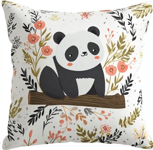 XFENDOUDOU Kreuzstichkissen süßer Panda Kreuzstickpackung vorgedruckt Sticksets Für Erwachsene,Anfänger,45x45cm Stickkissen-Set Bastelset Haus Dekoration von XFENDOUDOU