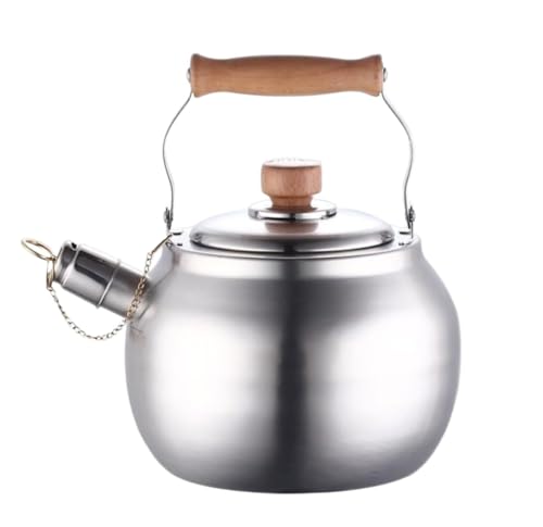 Flötenkessel aus Edelstahl, Pfeifkessel mit Auslaufabdeckung, Heißwasserkessel, tragbar, Küche, Herd, Pfeife, Teekessel (4 l) von XFLSDHGD
