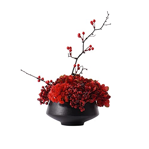 XFLSDHGD Künstliche Bonsai, rote künstliche Blumen, Akazienbohnen, Blumenstrauß mit schwarzer Vase, verschiedene Blumen für Dekoration, künstliche Blumen von XFLSDHGD