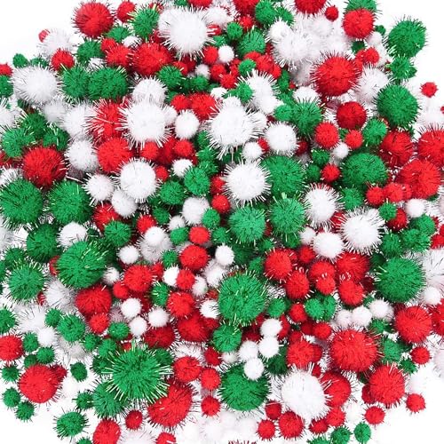 XFLYP 1800 Stück Pom Poms, Weihnachtsfarben Glitter und 4-Größen Kinder Craft Pompoms für die Herstellung, Pom Bären Pompoms Kugeln für DIY Kreatives Handwerk Pompons Deko Weihnachtsdekorationen XFLYP 1800 Stück Pom Poms, Weihnachtsfarben Glitter und 4-Größen Kinder Craft Pompoms für die Herstellung, Pom Bären Pompoms Kugeln für DIY Kreatives Handwerk Pompons Deko Weihnachtsdekorationen von XFLYP