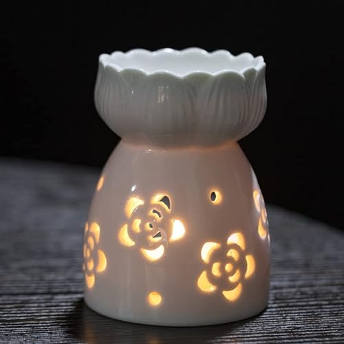 XFLYP Keramik Duftlampe Für Wachs, Mini Teelichthalter Öl Brenner Für Duftwachs-Ätherische Öle, Aromabrenner für Duftöl mit der Candle Löffel Aroma Diffuser（Lotusblume） von XFLYP