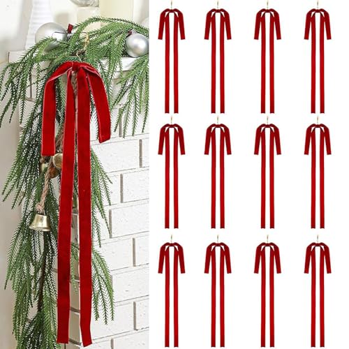 XFSRG 12 Stück Samtschleifen 40 x 60 cm Weihnachtsbaum Deko und Geschenkverpackung Festtags Schleifen für Christbaum Tür Fenster Treppengeländer und Innenbereich (Rot) von XFSRG