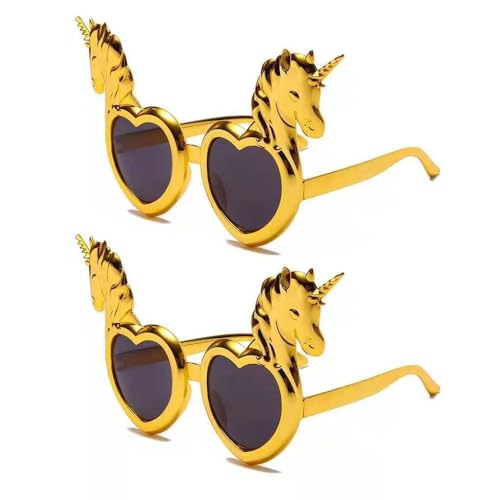 XFSRG 2er-Set Lustige Einhorn Herz Sonnenbrillen Verrückte & Bequeme Party Accessoires für Selfies & Co Perfekt als Witzige Requisite für Feste & Events (Gold) von XFSRG