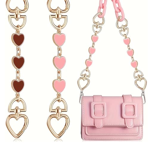 XFSRG 2 Stücke Taschen Verlängerungskette 17cm Geldbörsenverlängerungskette Ersatz Metallkette Geeignet für Crossbody Bags Handtaschen Geldbörsen Schultertaschen (Rosa & Braun) von XFSRG