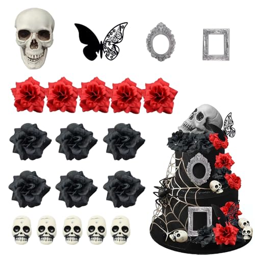 XFSRG 21 Stück Totenkopf Deko Tortendeko Set Gothic Kuchen Muffin Schädel Schmetterlinge Halloween Decorations für Party von XFSRG
