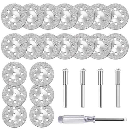 XFSRG 25 Stück Diamant Trennscheiben 22 mm für Rotationswerkzeuge inklusive 4 Stück 3 mm Dorn als präzises Zubehör zum Schneiden von Stein Glas und Fliesen XFSRG 25 Stück Diamant Trennscheiben 22 mm für Rotationswerkzeuge inklusive 4 Stück 3 mm Dorn als präzises Zubehör zum Schneiden von Stein Glas und Fliesen von XFSRG