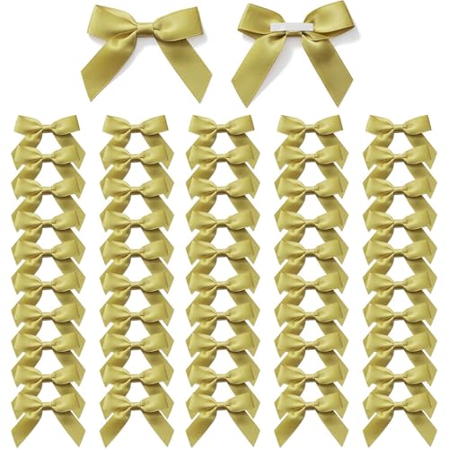 XFSRG 50 Stück Geschenkschleife Groß Schleife Dekoration Keine Montage Kranz Schleife für Geschenkverpackungen Blumen Handwerk(Gold) von XFSRG