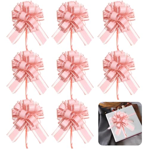 XFSRG 8 Stück Geschenkschleife Groß Schleife Dekoration Keine Montage Kranz Schleife für Geschenkverpackungen Blumen Handwerk Verpackung Hochzeit Geburtstag(Rosa) von XFSRG