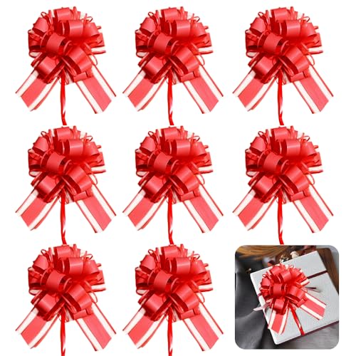 XFSRG 8 Stück Geschenkschleife Groß Schleife Dekoration Keine Montage Kranz Schleife für Geschenkverpackungen Blumen Handwerk Verpackung Hochzeit Geburtstag(Rot) von XFSRG