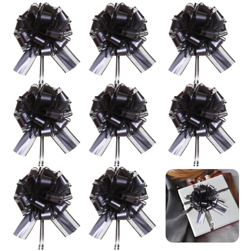 XFSRG 8 Stück Geschenkschleife Groß Schleife Dekoration Keine Montage Kranz Schleife für Geschenkverpackungen Blumen Handwerk Verpackung Hochzeit Geburtstag(Schwarz) von XFSRG