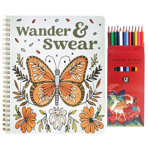 XFSRG Malbuch mit 8 Aquarellstiften und wunderschönen Blumen sowie Schmetterlingsmotiven zur Entspannung und Stressabbau als Geschenk für Frauen und kreative Seelen (Schmetterling) von XFSRG