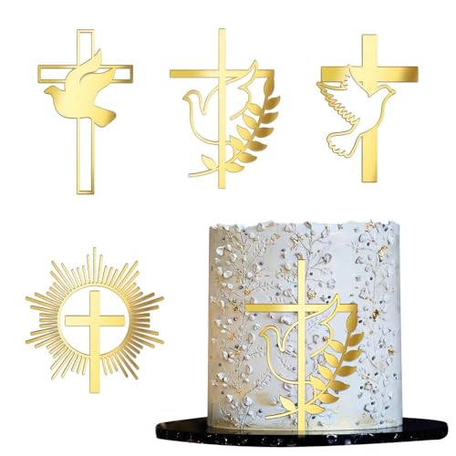 XFSRG Tortendeko Happy Birthday Geburtstag Deko Kreuz Motiv Kuchen Topper Taufe Kommunion Konfirmation Tortenaufleger Tortenstecker Feier Dekoration (4) von XFSRG