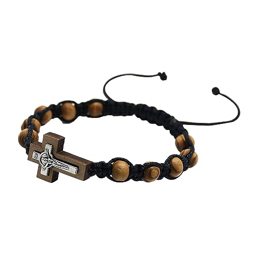 XFUYI Katholische Rosenkranz-Armbänder für Frauen und Männer 8 mm geflochtene Armbänder aus Holzperlen verstellbares Armband Schmuck Taufgeschenk Holz XFUYI Katholische Rosenkranz-Armbänder für Frauen und Männer 8 mm geflochtene Armbänder aus Holzperlen verstellbares Armband Schmuck Taufgeschenk Holz von XFUYI