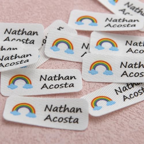 Individuelle Bügeletiketten für Kleidung, personalisierbar, Namensschild zum Aufbügeln, personalisierbar (128 Stück, 12,5 x 37,5 mm) von XFZDKJSD