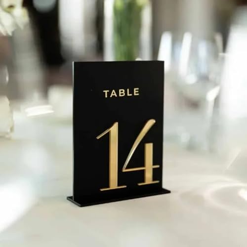 Personalisierte Tischnummer aus Acryl mit Ständer, lasergeschnittener Schriftzug, goldene Hochzeitstischnummern, Hochzeitsdekoration (12 Stück) von XFZDKJSD