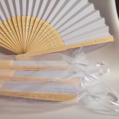XFZDKJSD Hochzeitsfächer, personalisierbar, gravierte Handfächer für Gäste, personalisierte Handfächer für Hochzeit, personalisierte Gastgeschenke (40 Stück) von XFZDKJSD