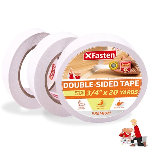 XFasten Doppelseitiges Klebeband, abnehmbar, 3/4-Zoll auf 20 Yards (19,05 mm x 18,28 m), 3er-Pack, ideal als Geschenkband, zum Halten von Teppichen und für die Holzbearbeitung von XFasten