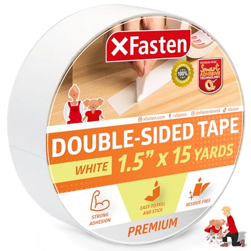 XFasten Doppelseitiges Klebeband, entfernbar, 1,5 Inch x 15-Yards (38,1 mm x 13,71 m), einfache Rolle, doppelseitiges Klebeband für Kunsthandwerk, Holzbearbeitung und Teppiche - rückstandsfrei von XFasten