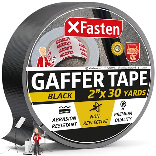 XFasten Professionelles schwarzes Gaffer-Klebeband, 2 Zoll x 30 Yards (50,8 mm x 27,43 m), rückstandsfrei, nicht reflektierend und leicht zu zerreißen, professionelles Gaffer-Klebeband für Fotografen von XFasten