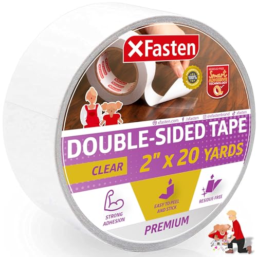 XFasten durchsichtiges doppelseitiges Klebeband, abnehmbar, 2 Zoll x 20 Yards (50,8 mm x 18,28 m), Einzelrolle, ideal als kratzfestes Katzen-Trainingsband von XFasten