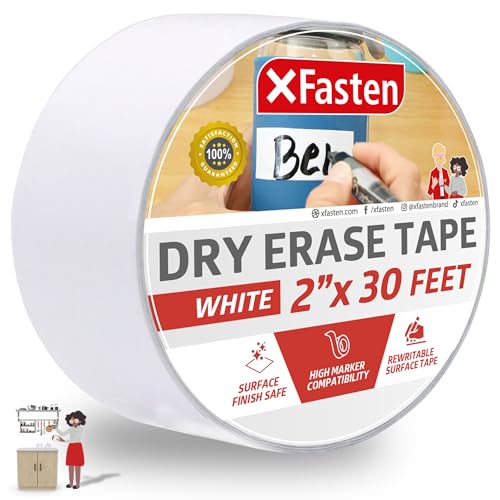 XFasten Whiteboard-Klebeband, trocken abwischbar, 5,1 cm x 9,1 m, weiß, schmierfrei und reibt nicht unnötig ab, weißes Marker-Band XFasten Whiteboard-Klebeband, trocken abwischbar, 5,1 cm x 9,1 m, weiß, schmierfrei und reibt nicht unnötig ab, weißes Marker-Band von XFasten