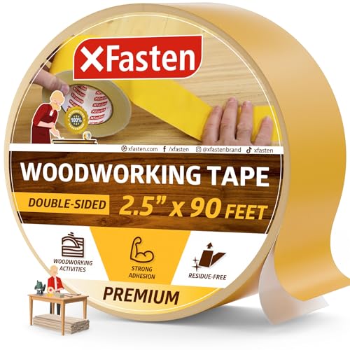 XFasten doppelseitiges Klebeband für die Holzbearbeitung mit gelber Rückseite 2,5 Zoll x 30 Yards von XFasten