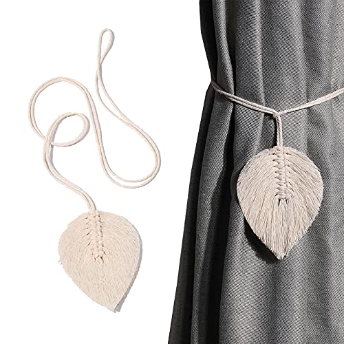 Cosswe Vorhang Zugband, 2 Stück Raffhalter Blätter Vorhanghalter Boho Vorhang Seil Raffhalter Handstricken Schnalle Baumwoll Makramee Seil, Gardinen Deko Für Salon, Schlafzimmer, Bibliothek, Hotel von XGAGHB
