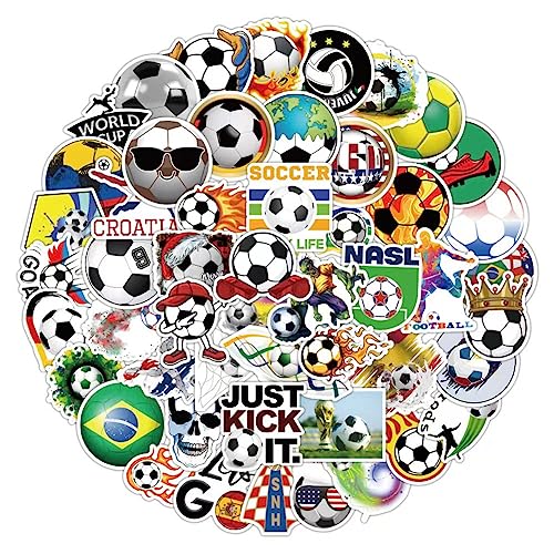 Fußball Aufkleber, 50 Stück Sport Fußball Sticker, Wasserdichte Wasserflaschen Aufkleber, Fussball Geschenke Jungen Football Vinyl Sticker für Scrapbooking Laptop von CHUANGOU