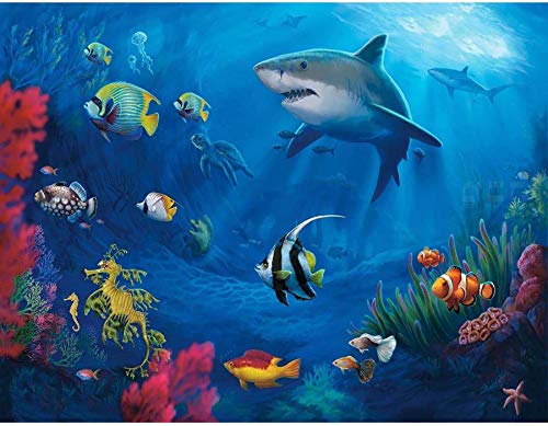 Showker 5D Diamant Painting BilderHai Ozean Tiere, DIY Diamond Painting Bilder Zubehör Runde Diamond Kreuzstich Stickerei Dekoration Schlafzimmer Büro Home Wandbild 35x35cm von Showker