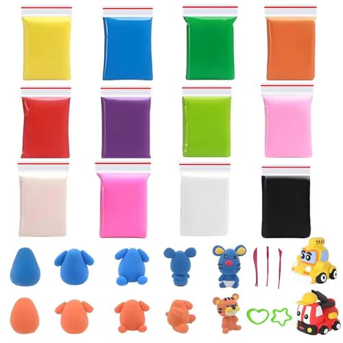 Kinder Modelliermasse Set 12 Farben | Lufttrocknende Foam Clay Knete | Sicher & Ungiftig für Kinder 3-12 Jahre | Perfekt für kreatives Spielen, Basteln & Kunstunterricht von XGTSM