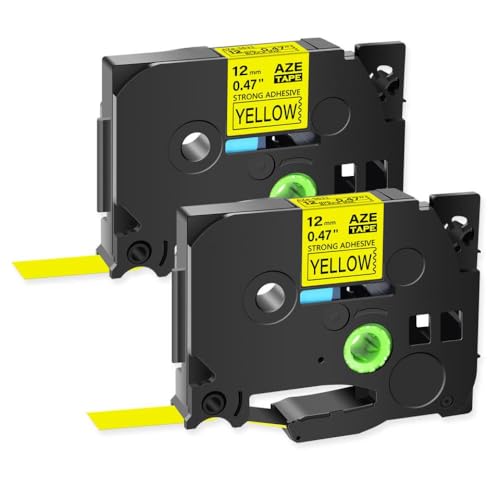 XGdEKA 2 x 5 Stück, die stärksten Etikettenbänder funktionieren mit TZ TZE S231 S131 S631 12 mm weißen Etikettendruckern (2 Stück Schwarz auf Gelb) von XGdEKA