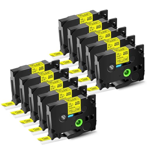 XGdEKA 5 Stück 10 Stück 631 9 mm 12 mm 18 mm 24 mm Etikettenbänder funktioniert mit TZ TZE 621 631 641 651 PTH110 Etikett Maker Yellow Color (10 Stück Schwarz auf Gelb) von XGdEKA