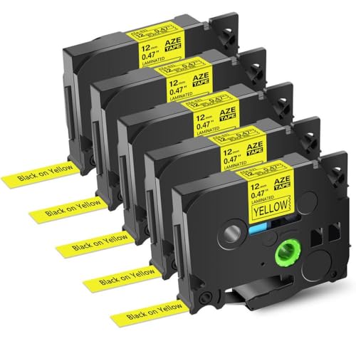 XGdEKA 5 x 10 Stück 631 9 mm 12 mm 18 mm Etikettenbänder 24 mm funktionieren mit TZ TZE 621 631 641 651 PTH110 Gelb (5 Stück Schwarz auf Gelb) von XGdEKA