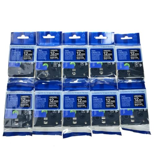 XGdEKA Etiketten, schwarz, bedruckt, weiß, kompatibel mit 12 mm, Tze 335, laminiert, Standard, kompatibel mit Etikettendruckern (10 Stück AZE-335) von XGdEKA