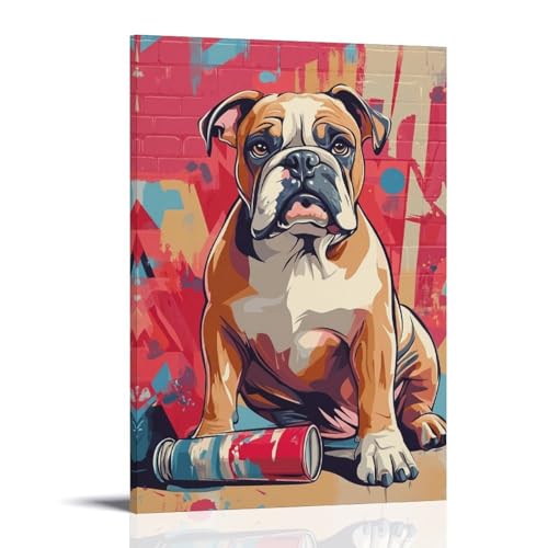 XHBKJA Minimalistischer Kunstdruck auf Leinwand, Pop-Art-Motiv Bulldogge, Tierposter mit Spray, kann moderne Familie als Wohnzimmerdekoration akzentuieren, Rahmen-Stil, 20 x 30 cm XHBKJA Minimalistischer Kunstdruck auf Leinwand, Pop-Art-Motiv Bulldogge, Tierposter mit Spray, kann moderne Familie als Wohnzimmerdekoration akzentuieren, Rahmen-Stil, 20 x 30 cm von XHBKJA