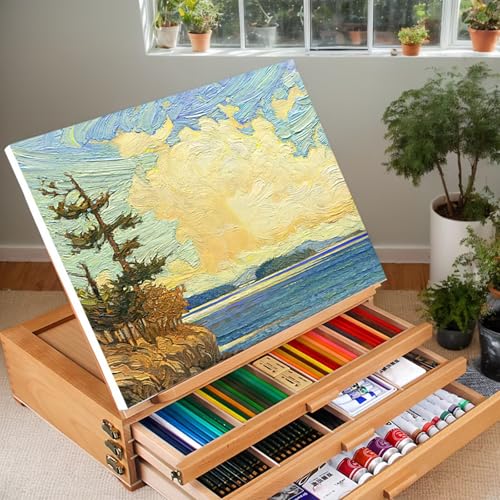 3 in 1 Holz Tisch Box Staffelei Sketch Staffelei Desktop Zeichenbrett Tragbare Buchenholz Aufbewahrung Staffelei Box für Erwachsene Anfänger Künstler von XHCTNN