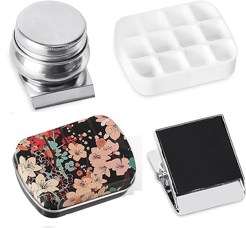 XHDIGI Tragbare Aquarell-Zinnpalette, 12 Fächer, Mini-Blechbox, Künstler, Reisen, Malaufbewahrung, Outdoor, Aquarell-Skizzen-Set mit magnetischem Clip und Öltopf aus Edelstahl von XHDIGI