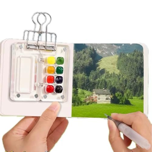 XHDIGI Tragbares Skizzenbuch-Paletten-Set, 8 Fächer, Transparent, Mini-Reise, Magnetischer Farbkasten für Aquarell-, Gouache- und Acrylmalerei, mit Clip und Aquarell-Pinselstiften von XHDIGI